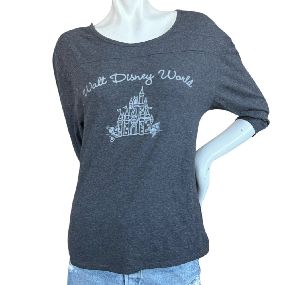 Disney Parks Gray Heathered 3/4 Sleeve Walt Disney World Cotton T-Shirt Medium